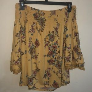 Floral yellow off the shoulder blouse.